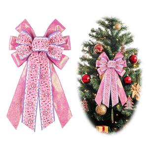 lot 16174 image: Large Christmas Wreath Bow Christmas Decor Bow Pink White Candy Cane Ribbon Bows for Wreath, New Year Tree Topper Bows for Wedding Party Holiday Indoor Outdoor Decor Home Wreath Ornament Supplies