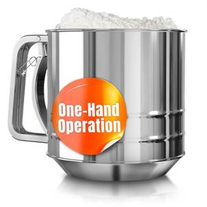 lot 16178 image: 5 Cup Flour Sifter for Baking � Large Capacity Flour Sifter Stainless Steel with Double Mesh, Easy One-Hand Use and Dishwasher Safe � Baking Tools for Sifting Powdered Sugar, Cocoa and Valentine Cookies