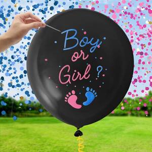 lot 16186 image: Gender Reveal Balloon Pop Ideas, 2pcs 36 Jumbo Black Baby Boy or Girl Balloons, with Blue Pink Confetti for Revelacion de Sexo de Bebein
