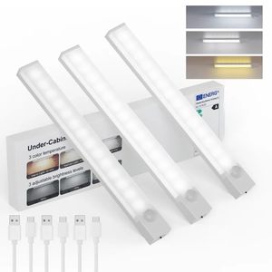 lot 16187 image: Under Cabinet Lighting 8 Inches Rechargeable Motion Sensor Light Indoor, 3 Color Dimmable Closet Light Battery Operated, USB Stick on LED Magnetic Under Counter Lights for Kitchen Stair, 3 Packs