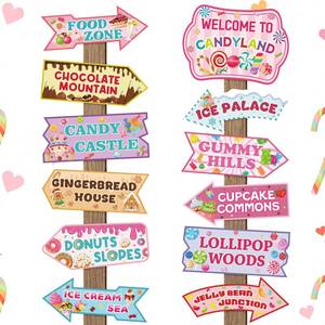 lot 16192 image: Adecortalk 24 Pcs Candyland Party Decorations Welcome to Candyland Signs Candy Land Theme Birthday Party Decorations for Kids Girls Candy Sweet Birthday Party Supplies Halloween Christmas Trunk or Treat Car Decor