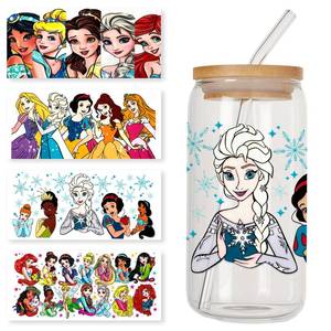 lot 16196 image: 4 Sheets UV DTF Cup Wraps, Waterproof Tumbler Decal Stickers for Glass Cups, Cartoon Design, DIY Heat Transfer Vinyl Stickers for Cups (Yellow)