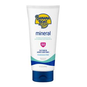 lot 16197 image: Banana Boat Mineral Sunscreen SPF 50 Lotion, 5Fl Oz  Zinc Oxide Sunscreen Lotion, Beach Essentials, SPF 50 Sunblock, 5Fl Oz