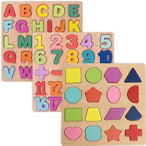 lot 16212 image: Wooden Puzzles for Toddlers, 3pack Alphabet Shape Puzzles for Kids 3 Wooden Montessori Toddler Alphabet Number Shape for Kids 3 Years Old Boys and Girls