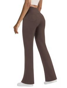 lot 16233 image: SEAJOJO Yoga Pants with Pockets for Women, High Waist Tummy Control Bootcut Flare Leggings Workout Work Pants Brown 2XL