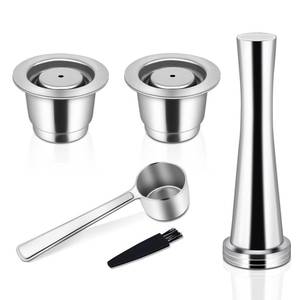 lot 16240 image: Reusable Coffee Capsules for Originales, Stainless Steel Refillable Coffee Pods, 2pcs Reutilisable Refillable Espresso Capsule(2 Cup Tamper Stainless Steel Spoon)