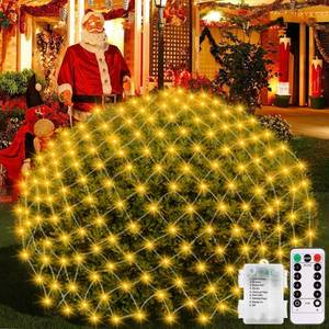 lot 16243 image: DBFAIRY 5 x 5Ft Christmas Net Lights Battery Powered 100 LED Bushes Net Lights with Remote Timer Dimmable Outdoor Net Light Waterproof for Xmas Tree Wall Ceiling Outside Decorations(Warm White)
