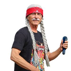 lot 16258 image: FantaLook Long Silvery Grey 2 Pigtail Wig with Bandana for Halloween