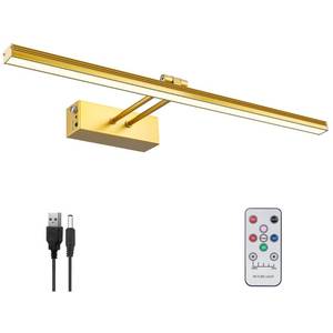 lot 16261 image: FUNCHDAY Picture Light,5000mAh Battery Operated Picture Light for Wall,Wireless Remote Painting Light with Timer and Dimmable,16�Metal Art Light for Display,Artwork,Portrait,Gallery-Gold