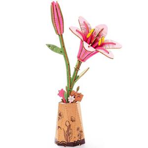 lot 16265 image: Rowood Wooden Flower Kit,DIY Artifical Flower Building Set Craft Kit for Adults,Motherfts DayValentinefts Day for MomWomenGrandma-Pink Lily