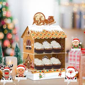 lot 16269 image: Kalefo Christmas Dessert Donut Stand Xmas Party Decorations Gingerbread House Santa Reindeer Party Supplies Holiday Favors Cupcake Stand Table Decor (Brown)