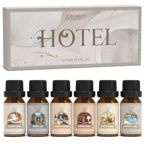 lot 16274 image: SALUBRITO Hotel Fragrance Oil Set, Luxury Essential Oil Set for Diffuser, Candle, Soap Making Scents, Luxury Night, White Tea, Lemon and Thyme, Citrus Bliss, Hotel Lobby, Jasmine and Mint, Strong Scented 5pcs