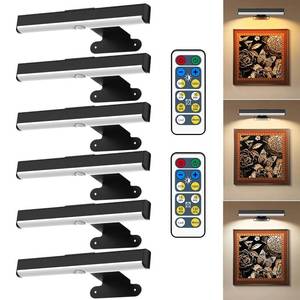 lot 16280 image: 6Pack Wireless Picture Light for Wall Battery Operated Wall Sconces with Remote 3 Lighting LED Painting Light TimerandDimmable Art Display Lights for Picture Gallery Posters Living Room Home Decor