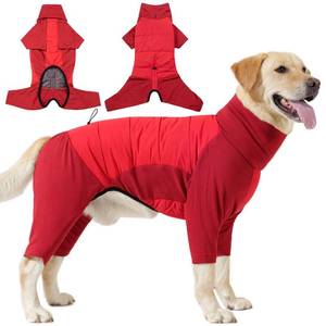lot 16281 image: HEYWEAN Dog Winter Coat Waterproof Cold Weather Jacket with Harness Opening Stretchy Legs and No-Zip Design Snug Fit for Small to Large Breeds Red M