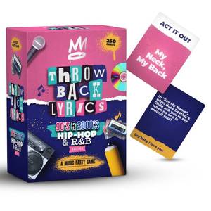 lot 16300 image: Throwback Lyrics 90s and 2000s Hip-Hop and RandB Finish The Lyrics Game and Charades  250 Cards Includes Stickers and Playlist  Adult Party Game for Hilarious Paries, Birthdays, Date Night and Gifts
