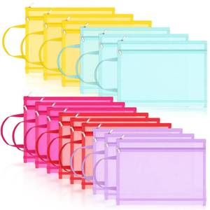 lot 3265 image: Marspark 15 Pcs Mesh Zipper Pouch Bags Colored Double Layer Nylon A4 Zipper Mesh Bag with Handle Puzzle Building Block Set Toy Storage Organization for School Office Home Travel (Low Saturated Color)