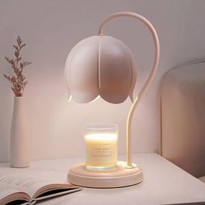 lot 3273 image: Cute Pink Flower Candle Warmer Lamp with Timer Dimmable, Bedroom House Office Aesthetic Living Girls Room New Home Decor, Christmas Birthday Gifts for Women Mom, Large Bedside Table Scented Wax Lamps