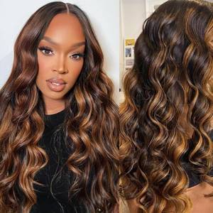 lot 4261 image: Leruikair 20 Inch Ombre Honey Blonde 5x5 HD Lace Closure Wigs Body Wave Human Hair Wig P430 Pre Plucked Weave Human Hair 200percent Density For Black Woman