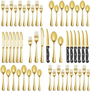 lot 4262 image: 72 Pcs Gold Silverware Set with Steak Knives, Stainless Steel Flatware Cutlery Set Service for 12, Kitchen Tableware Set, Utensil Set for Home and Restaurant, Knives Forks Spoon Set, Dishwasher Safe