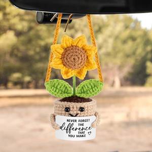 lot 4265 image: Soulchen Positive Crochet Sunflower for Car Rear View Mirror 10.5 x 2.3in Cute Sunflower Car Accessories Hanging Ornament Charm for Christmas Women Friends Coworker Gifts Boho Interior Decorationin