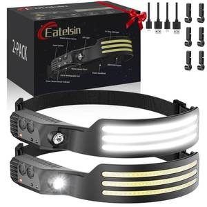 lot 4288 image: Eatelsin 2PCS Headlamp Rechargeable, Motion Sensor 230° COB Head Lamp, Headlights for Forehead, Hard hat Light for Adults, LED Headband Flashlight for Work, Hiking, Running, Camping Essentials Gear