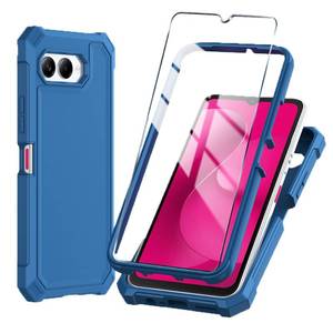 lot 4291 image: Mocotto for T-Mobile REVVL 8 Phone Case with Tempered Glass Screen Protector,Slim Soft Silicone Full-Body Protective Cover (Blue)