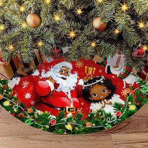 lot 4296 image: Christmas Tree Skirt 48 Inches, Black Santa Claus Tree Skirt with African American and Snowman, Winter Christmas Tree Mat Decorations for Home Party Holiday Indoor Outdoor