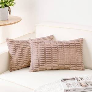 lot 4307 image: Aegero Pack of 2 Corduroy Decorative Throw Pillow Covers 12x20 Inch Soft Striped Pillow Covers Modern Farmhouse Home Decor for Sofa Living Room Couch BedLight Brown