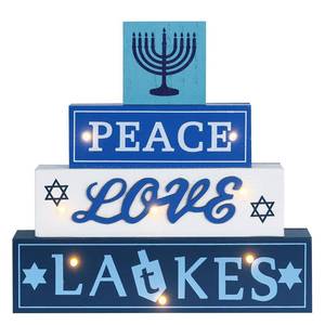 lot 4309 image: DEWBIN Hanukkah Decorations for Home, 4-Layered LED Wood Block with Dreidel Star of David Menorah Hanukkah Decor, Decorative Blue and White Jewish Judaism Chanukah Decor for Mantel Tabletop Party