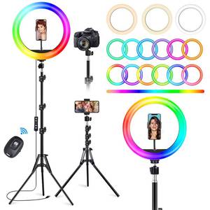 lot 5006 image: STALLY 10.2 Ring Light with Stand, 75in Tall Ring Light with Phone Holder and Wireless Remote, 12 Dimming Levels, 32 Color Modes Selfie Light Tripod for iPhone, Live Stream, Makeup, YouTube, TikTokin