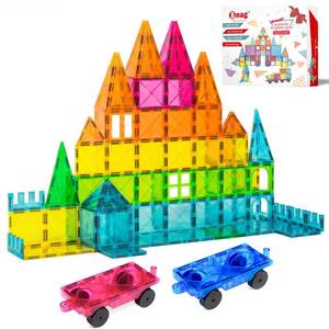 lot 5007 image: Bmag 100PCS Magnet Building Blocks with 2 Cars for Kids, Magnetic Tiles Stacking Building Set for Boys Girls, STEM Preschool Educational Learning Construction Toy