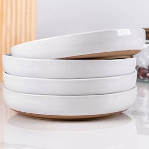 lot 5013 image: AmorArc 8.75ftft Large Ceramic Pasta Bowls, 38oz Handpainted Stoneware Bowls Set of 4, MicrowaveandDishwasher Safe Bowls with Rustic Terracotta Underside for Pasta Salad, White