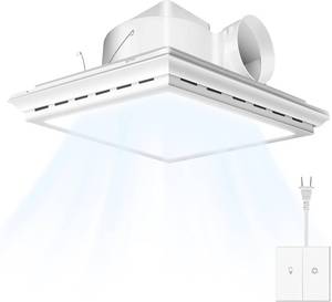 lot 5015 image: Senduzll Bathroom Exhaust Fan with Light, 10 Inch Square Bath Fan Light, 141CFMCeiling Mount Ventilation Fan, Ultra Quiet 1.0 Sone Shower Exhaust with LED Lights for HomeOfficein