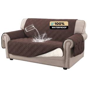 lot 5021 image: PrinceDeco 100percent Waterproof Loveseat Covers for 2 Cushion Couch Sofa Covers Waterproof and Washable Sofa Slipcover with Side Pocket Furniture Protector with Elastic Straps(Loveseat 48, Brown)in
