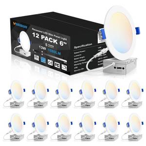 lot 5025 image: VOLISUN 12 Pack 6 inch Recessed Lighting, 5CCT LED Recessed Light with Junction Box, 2700K-5000K Selectable, 13W Eqv 120W, 1080LM Dimmable Canless Wafer Downlight, LED Ceiling Light ETL Certificated