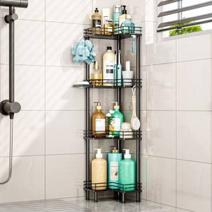 lot 5027 image: HapiRm Corner Shower Caddy Organizer - 4 Tier Shower Shelf Corner with Soap Holder, Rustproof Bathroom Standing Organizer with 4 Hooks, Black
