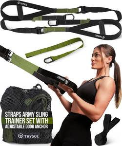 lot 5028 image: THYSOL� Resistance Trainer Pro Exercise Straps Army  Sling Trainer Set with Adjustable Door Anchor  Fitness Home Workouts - Suitable for Travelling and for Training Indoor and Outdoor (Army Green)