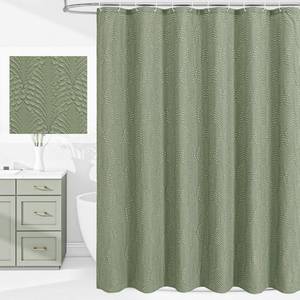 lot 5961 image: Gibelle Sage Green Shower Curtain for Bathroom, 3D Embossed Textured Fabric Shower Curtain, Modern Farmhouse Chic Soft Cloth Shower Curtain Set with Hooks, 72x72