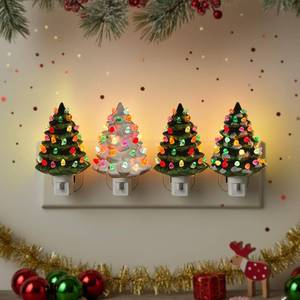 lot 5965 image: Uenough Christmas Ceramic Tree Night Light 4 Pack - 6 H Tabletop Holiday Nostalgic Decorative Lights with ONOff Switch, Vintage Night Light for Gift Bedroom Bathroom Living Room Porch Holiday Decorin