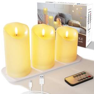 lot 5968 image: 5plots Rechargeable Flameless Candles, Battery Operated LED Candles, Electric Candles with Remote and Timers, Wax-Like Plastic, Ivory, 3Pack, 3 x 4in5in 6in, for Home Decorin