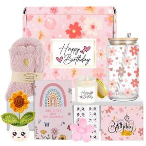 lot 5975 image: 4MELLY Birthday Gift Baskets for Women Birthday Happy Gift Set Box for Woman Her Teen Girl Sister Best Friend Cute Daisy Aesthetic Glass Cups Gift Set