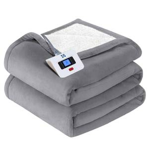 lot 5979 image: SEALY Electric Blanket Full Size, Heated Blanket Flannel and Sherpa with 10 Heating Levels and 1-12 Hours Auto Shut Off, Fast Heating Warming Blanket, Machine Washable, Light Grey, 80 x 84 Inch