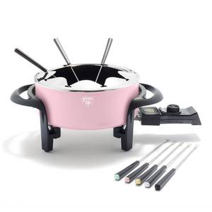 lot 5994 image: GreenLife 14 Cup Electric Fondue Maker Pot Set For Cheese, Chocolate, and Meat, 8 Color Coded Forks, Healthy Ceramic Nonstick, Adjustable Temperature Control, PFAS-Free, Pink