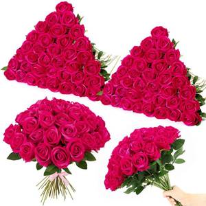 lot 5995 image: Ovveroche 80 Pcs Roses Artificial Flowers, Silk Hot Pink Artificial Flowers Petals Long Stem Roses for Wedding Bouquet Home Party Decor