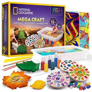 lot 5998 image: National Geographic Mega Arts and Crafts Kit for Kids � Mosaic Kit, Marbling Paint Kit and Air Dry Clay Pottery Kit � Art Projects for Kids Ages 8-12, Crafts for Girls and Boys (Amazon Exclusive)