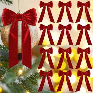 lot 5999 image: Aneco 12 Pcs Velvet Bows Christmas Ribbon Bow Tree Ornaments Vintage Xmas Bows for DIY Crafts Gift Wrapping Hair Garland Wreath Floral Holiday Door Decorations (9 x 13 Inch, Burgundy)