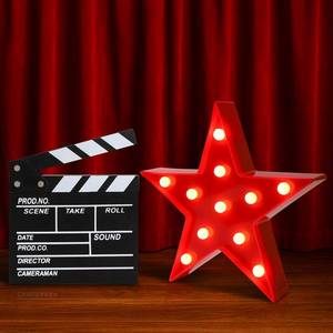 lot 6369 image: Movie Theater Decor,Film Clapper Board and Light LED Star Sign Movie Props for Night Decorations,Home Room Theater Decor Party Supplies