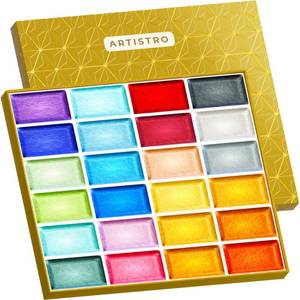 lot 6370 image: ARTISTRO Professional Metallic Watercolor Paint Set for Adults - 24 Pigment-Rich Colors, XL Pans, ASTM-I Lightfastness, High Tinting Strength Watercolor Set for Professionals made by professionals