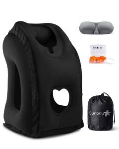 lot 6373 image: Sunany Travel Pillow, Inflatable Neck Pillow Used for AirplanesCarsBusesTrainsOffice Napping with Eye MaskEarplugs (Balck)