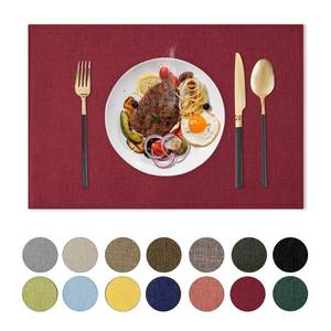 lot 6375 image: Romanstile Placemats Set of 6-12 X 18 Inch, Faux Linen Double Layered Thickened Cloth Place Mats, Washable and Wipeable Burlap Table Placemats for KitchenDiningPartyOutdoorIndoor, Red